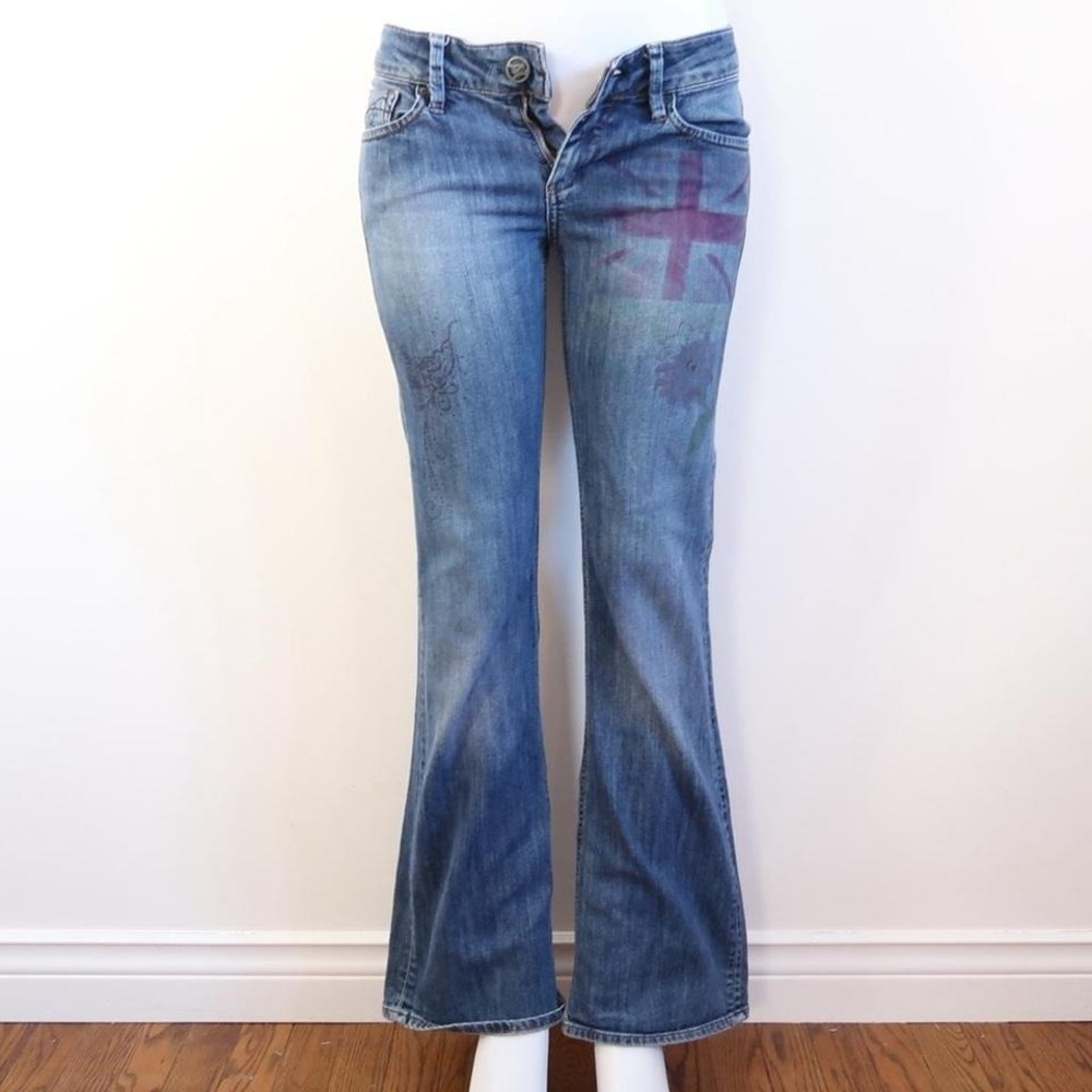 mavi zoe flare jeans union jack butterfly graphic y2k mcbling